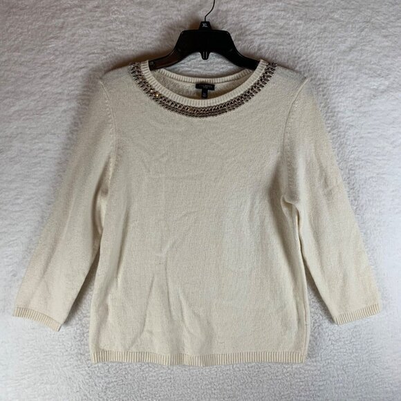 Talbots Women's Long Sleeve Embellished Boat‎ Neck Wool Cashmere Sweater Size L - Picture 1 of 9